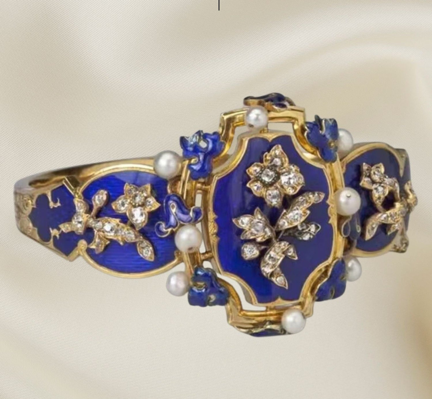 Blue Enamel Gold Ink Flower Ring - Alam Ara