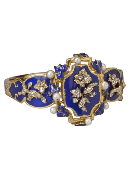 Blue Enamel Gold Ink Flower Ring - Alam Ara