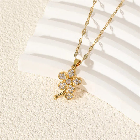 Flower Zircon Pendant Necklace - Alam Ara