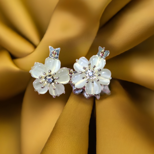 Double Side Zircon & Opal Ear Studs