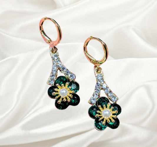 Green Crystal Flower Earrings