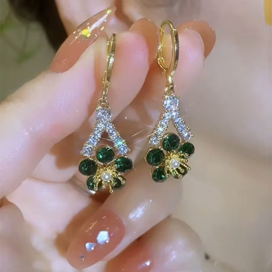 Green Crystal Flower Earrings