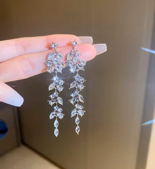 Zircon Silver Leaf Earrings